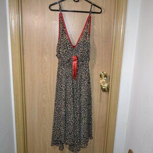 Cacique Cheetah Print Red Trim Long Dress Cami Lingerie